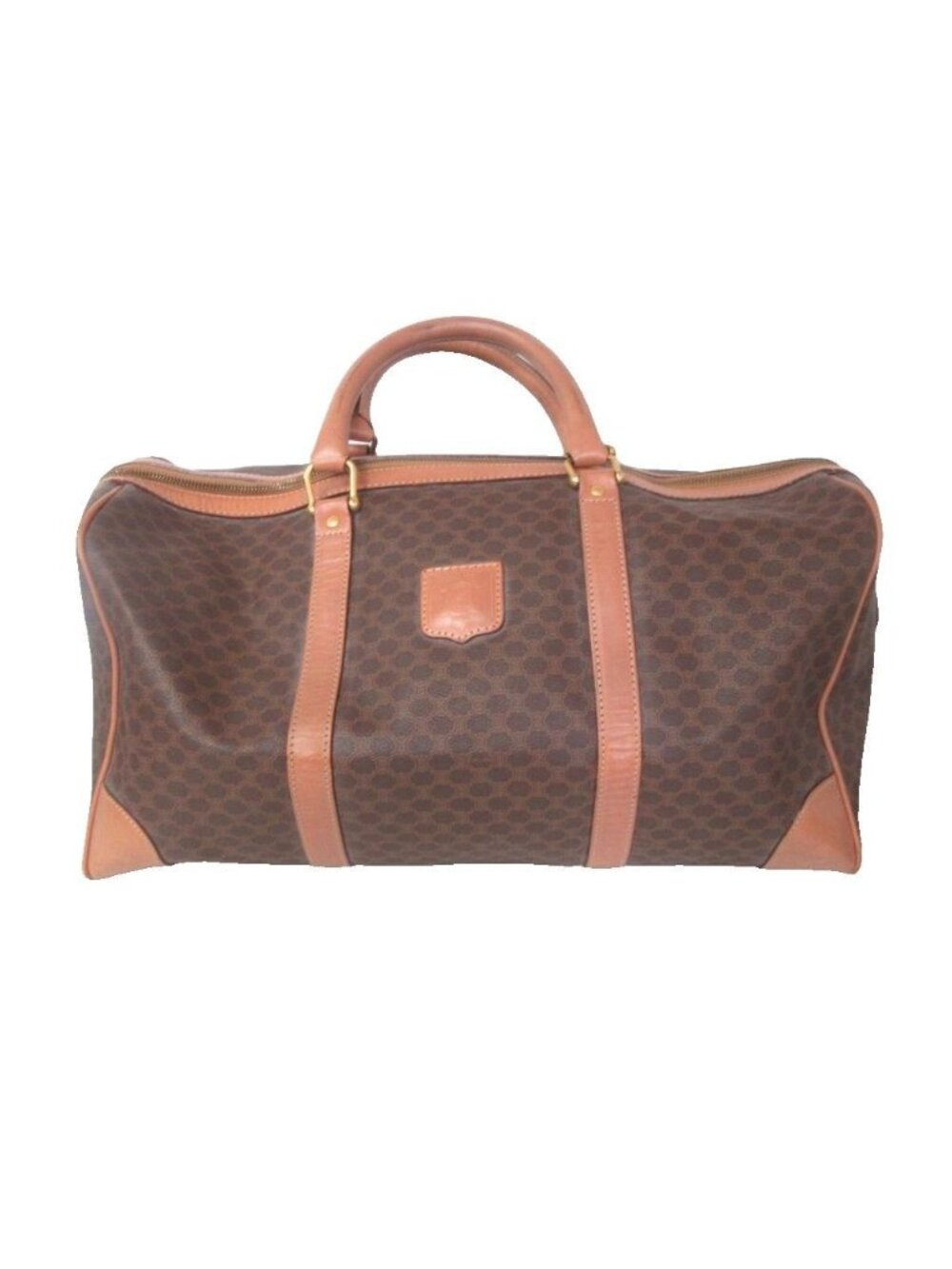 Celine Vintage Macadam Pattern Boston Bag Paneled Design Leather Brown